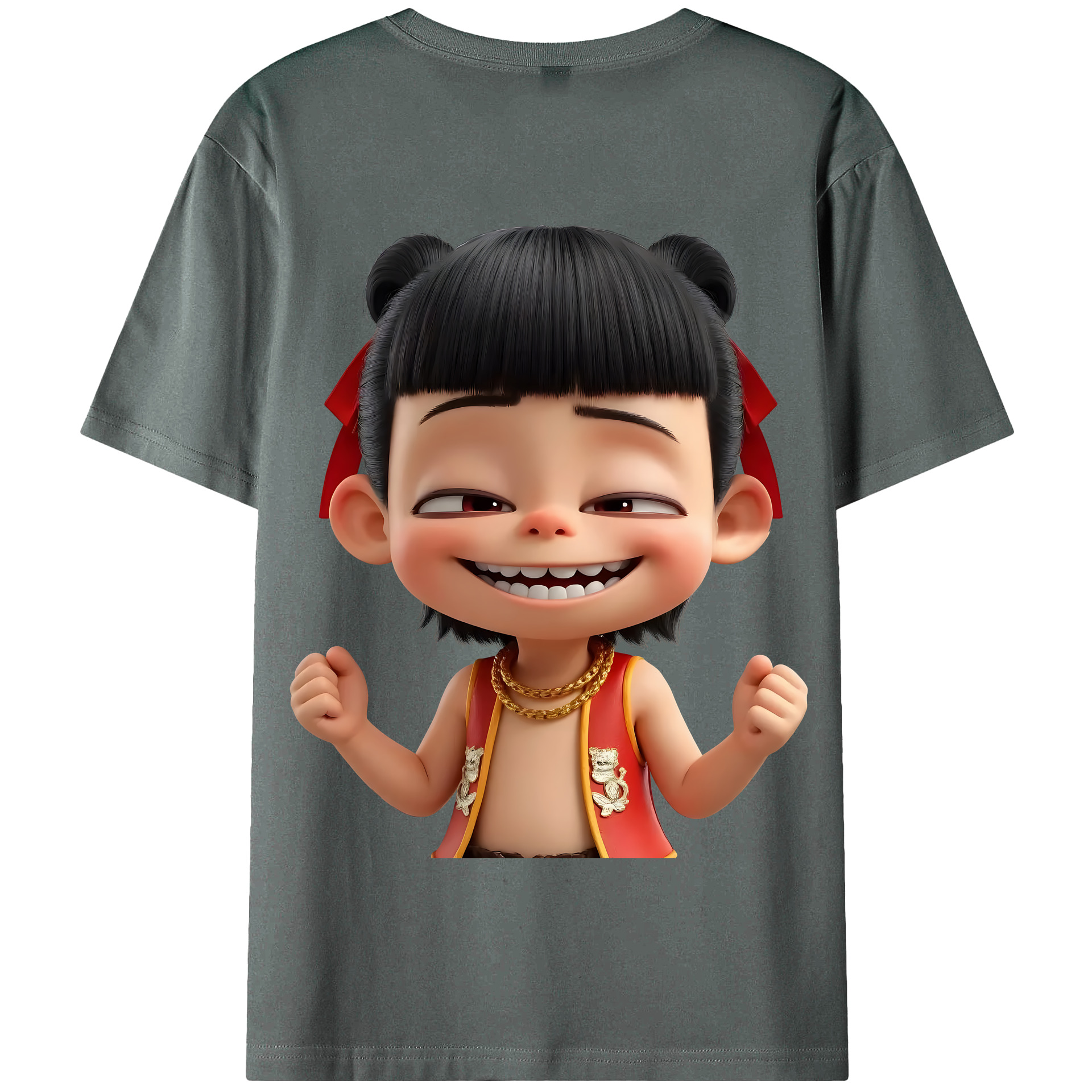 （画像用） Ne Zha 2 ナタ 魔童の大暴れ 綿100％半袖Tシャツ（背面プリント）